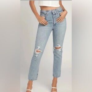 AGOLDE Riley High Rise Button Fly Straight Jeans | 100% Cotton Distressed | USA